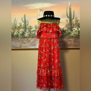 BNWOT ZARA FLORAL RED OFF THE SHOULDER SIZE L
